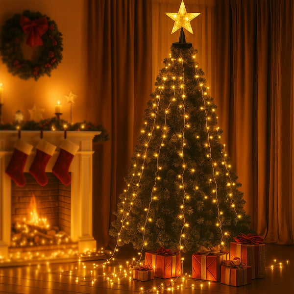Jingle Jollys 2.5M Christmas Lights Waterfall String 300 Led Star Topper Seasonal Decorations