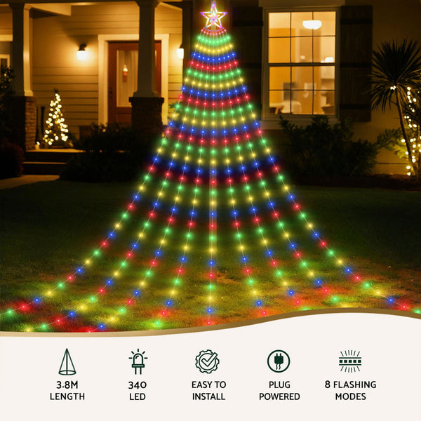 Jingle Jollys 3.8M Christmas Lights Waterfall String 340 Led Seasonal Decorations