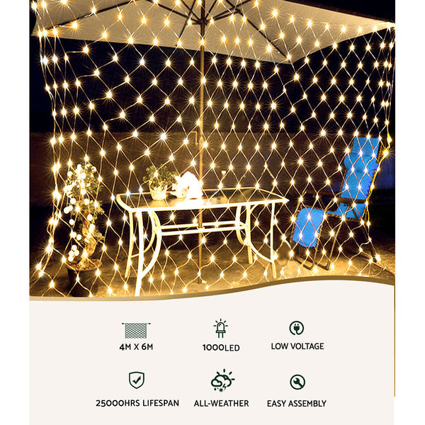1000 Led Christmas Lights 4M X 6M Net String Warm White Jingle Jollys Seasonal Decorations