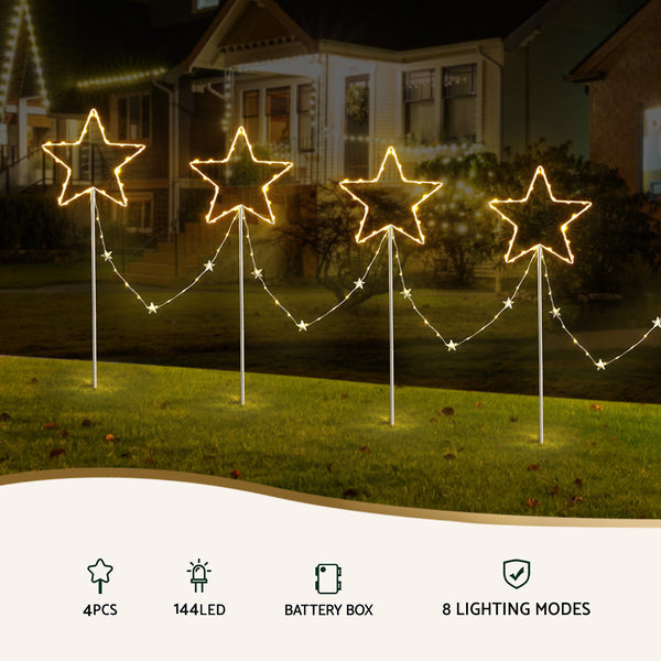Jingle Jollys 4 Pcs Christmas Lights Path Ground Garden Decorations 144 Led Decorative Lighting