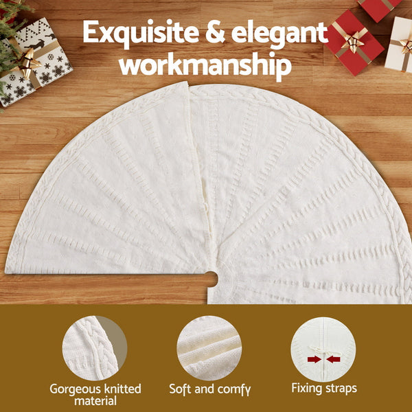 Jingle Jollys Christmas Tree Skirt 120Cm Knitted Xmas Ornaments Decor Beige Seasonal Decorations