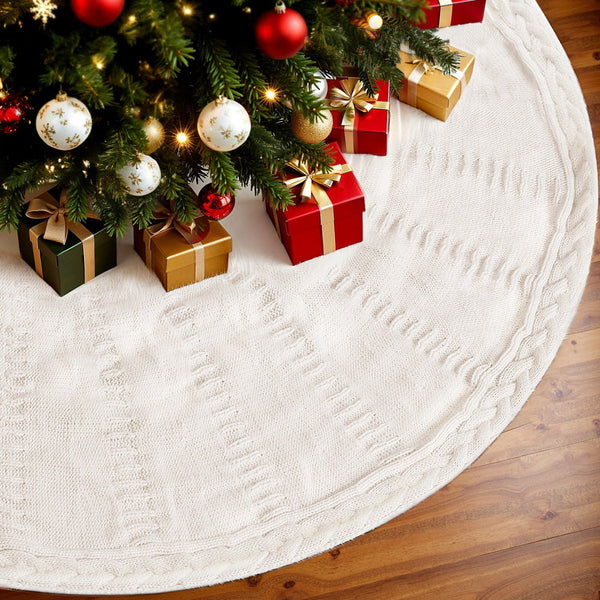 Jingle Jollys Christmas Tree Skirt 120Cm Knitted Xmas Ornaments Decor Beige Seasonal Decorations