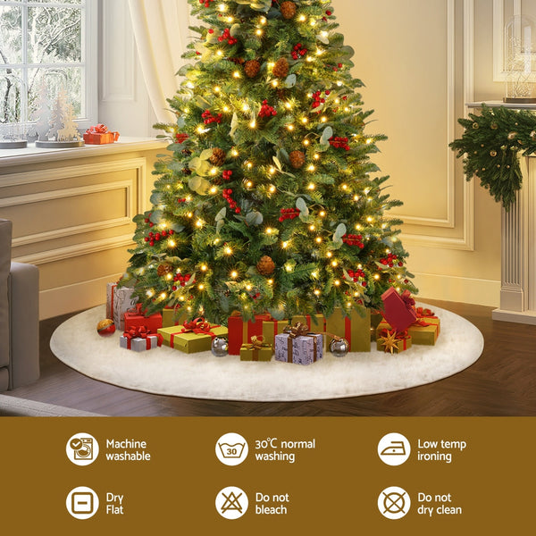 Jingle Jollys Christmas Tree Skirt 120Cm Plush Xmas Fluffy Ornaments Decor White Seasonal Decorations