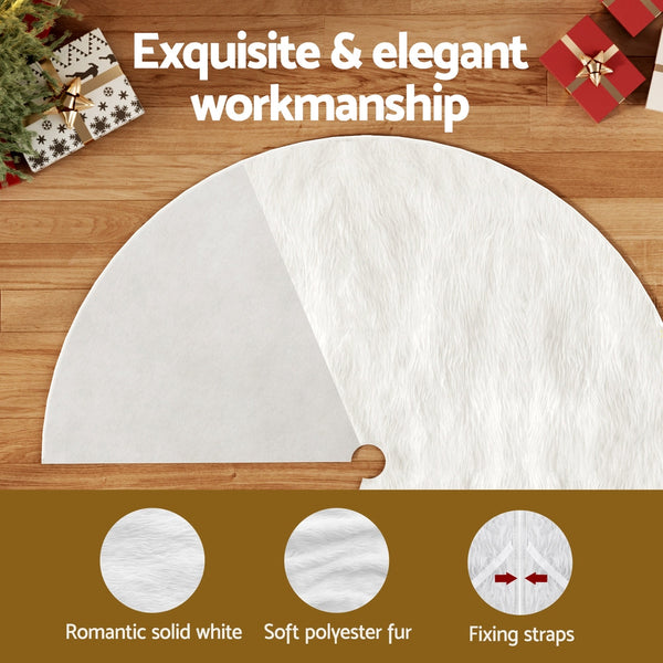 Jingle Jollys Christmas Tree Skirt 90Cm Plush Xmas Fluffy Ornaments Decor White Seasonal Decorations
