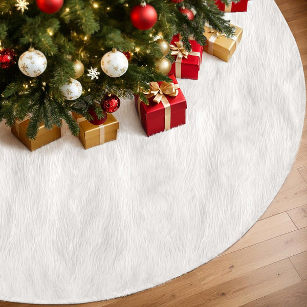 Jingle Jollys Christmas Tree Skirt 90Cm Plush Xmas Fluffy Ornaments Decor White Seasonal Decorations
