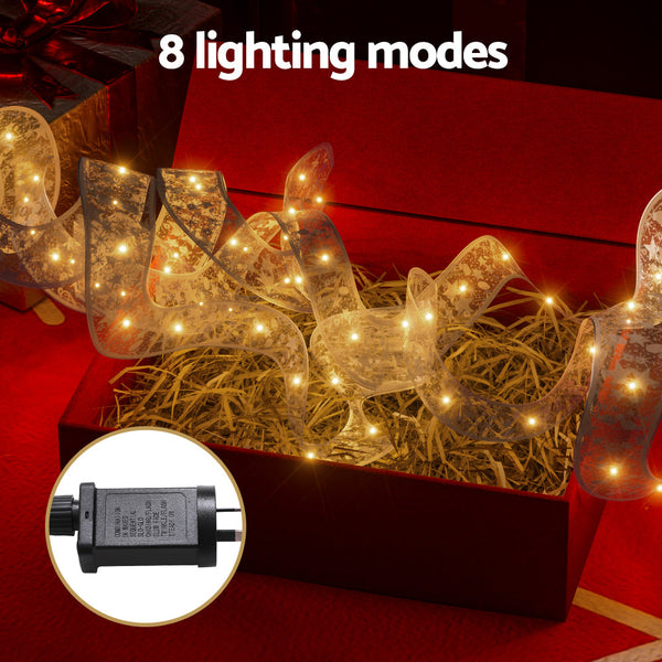 20M Christmas Lights Ribbon Fairy 200 Led Warm Jingle Jollys Seasonal Decorations