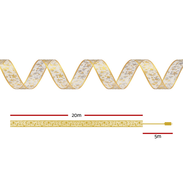 Jingle Jollys 20M Christmas Lights Fairy Ribbon Light 200 Led Xmas Decor Golden Seasonal Decorations