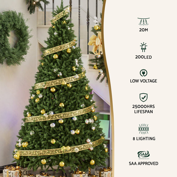 Jingle Jollys 20M Christmas Lights Fairy Ribbon Light 200 Led Xmas Decor Golden Seasonal Decorations