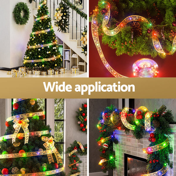 Jingle Jollys 20M Christmas Lights Fairy Ribbon Light 200 Led Xmas Decor Golden Seasonal Decorations