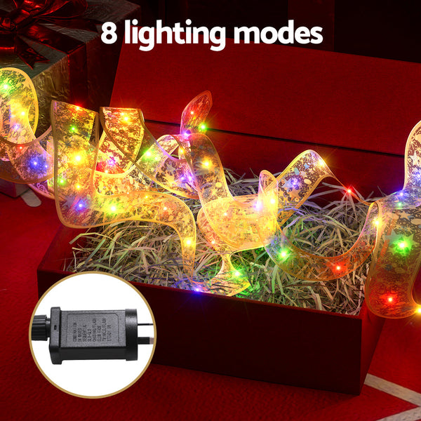 Jingle Jollys 20M Christmas Lights Fairy Ribbon Light 200 Led Xmas Decor Golden Seasonal Decorations