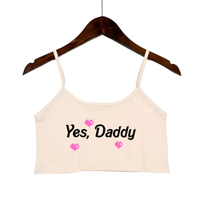Yes Daddy Heart Summer Women's Elastic Cotton Sleeveless Short Crop Tank Top Tops