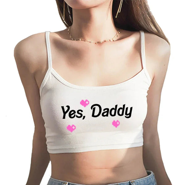 Yes Daddy Heart Summer Women's Elastic Cotton Sleeveless Short Crop Tank Top Tops