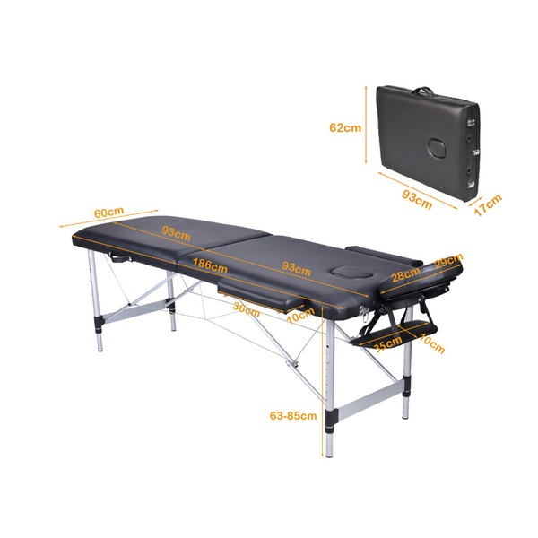Yes4homes 2 Fold Portable Aluminium Massage Table Bed Beauty Therapy Black Massage Tables & Chairs