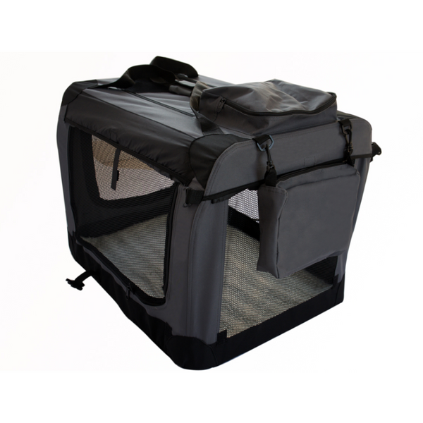 Yes4pets Large Fordable Soft Dog Cat Puppy Crate Bag With Curtain Grey Pet Transport