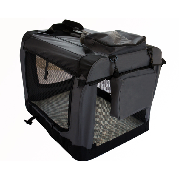 Yes4pets Medium Foldable Soft Dog Cat Puppy Rabbit Crate Bag With Curtain Grey Pet Transport