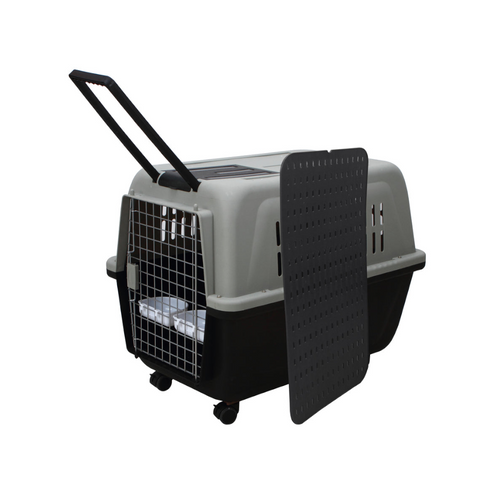 Yes4pets Xl Plastic Kennels Pet Carrier Dog Cat Cage Crate With Handle And Removable Wheel Black Small Animal Supplies