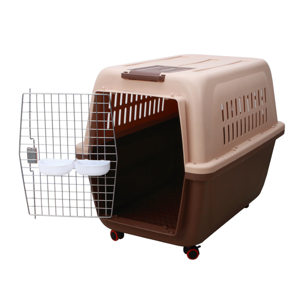 Yes4pets Xl Plastic Kennels Pet Carrier Dog Cat Cage Crate With Handle And Removable Wheel Brown Small Animal Supplies