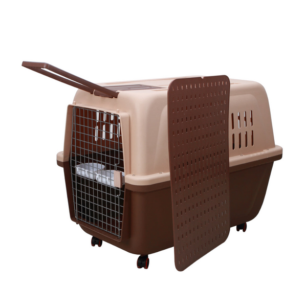 Yes4pets Xl Plastic Kennels Pet Carrier Dog Cat Cage Crate With Handle And Removable Wheel Brown Small Animal Supplies