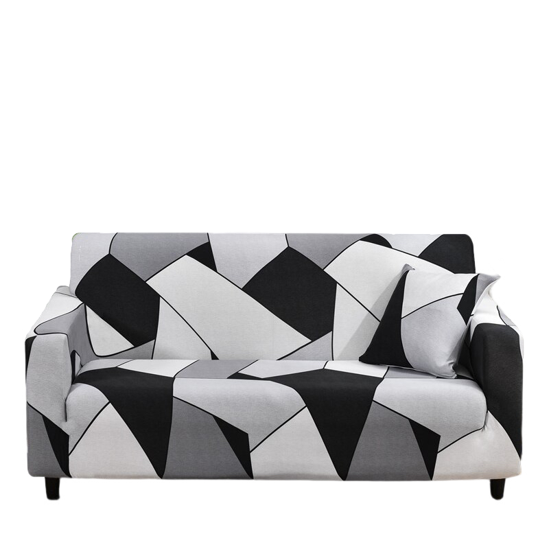 4 Seater Sofa Cover Black White Geometric Style Elastic Stretchable Slipcover Slipcovers