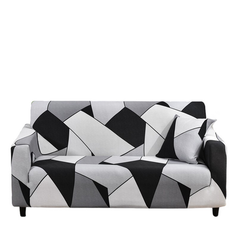 4 Seater Sofa Cover Black White Geometric Style Elastic Stretchable Slipcover Slipcovers