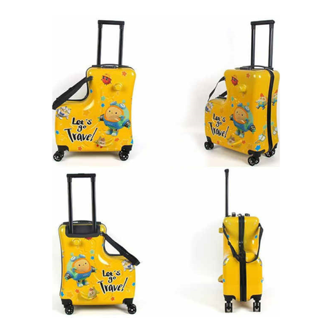 Elosung Yellow Kids Ride On Luggage 20 Inch Cartoon Travel Suitcase With Footrest Durable Rolling Carry For Children Suitcases