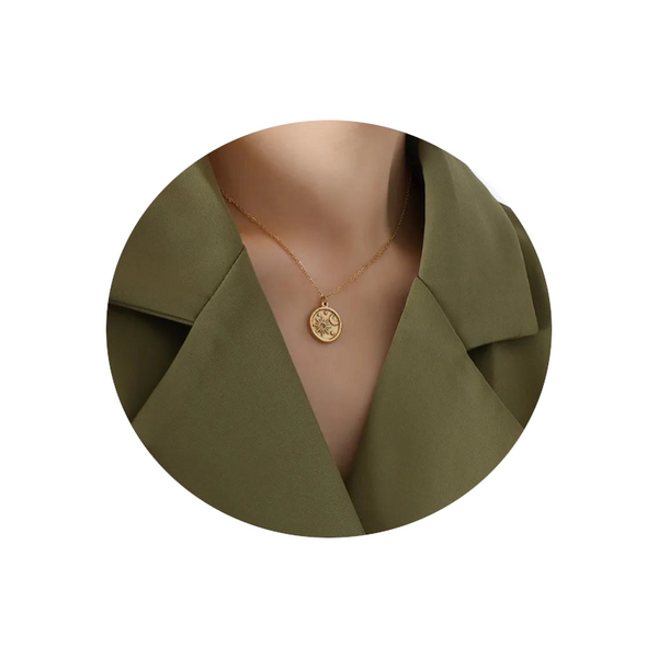 Zircon Star Moon Romantic Necklace Titanium Steel Gold Plated Round Pendant Chain Necklaces & Pendants