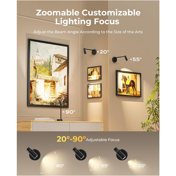 Zoomable Picture Light For Wall Battery Operated Cct Dimmable Spotlight With Remote Wall Fixtures