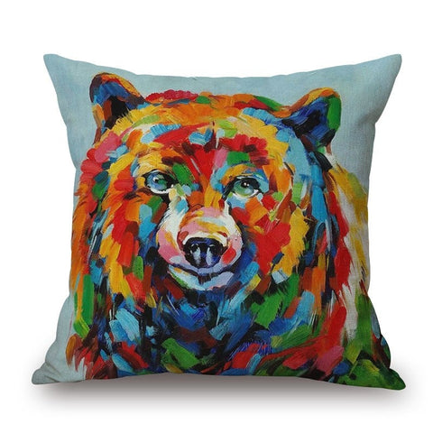 A Colorful Raccoon On Animal Cotton Linen Pillow Cover
