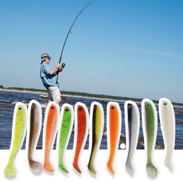A Fish Lure Soft Fishing Lures T Tail Artificial Baits 10Pcs Deep Sky Blue Baits & Lures