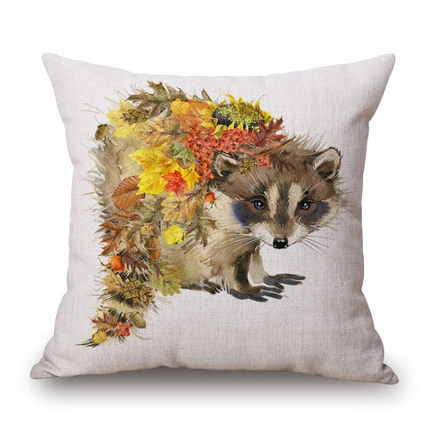 A Raccoon Fruits On Cotton Linen Pillow Cover