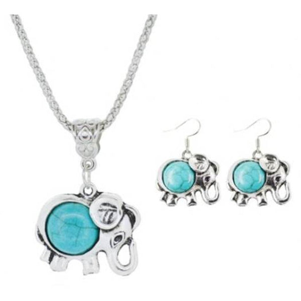 Veile Studios A Suit Of Ethnic Faux Turquoise Elephant Necklace And Earrings Jewellery Sets