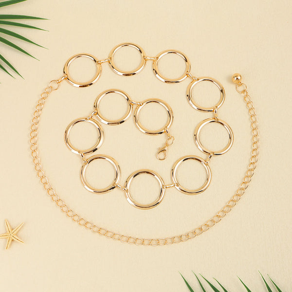 Veile Studios Fashion Circle Metal Waist Chain Belt Women Decorative Dress Hollow Accessories Body Chains
