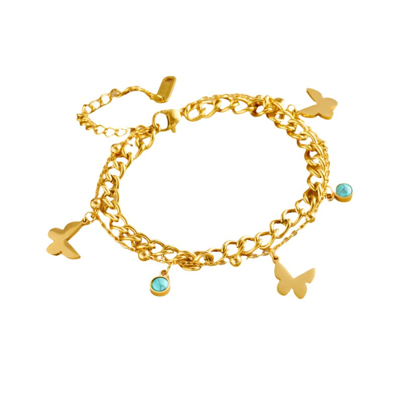 Veile Studios Stainless Steel Gold Plated Double Layer Bracelet For Women Fashion Jewellery Bracelets