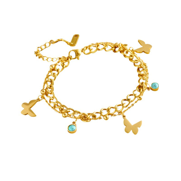 Veile Studios Stainless Steel Gold Plated Double Layer Bracelet For Women Fashion Jewellery Bracelets