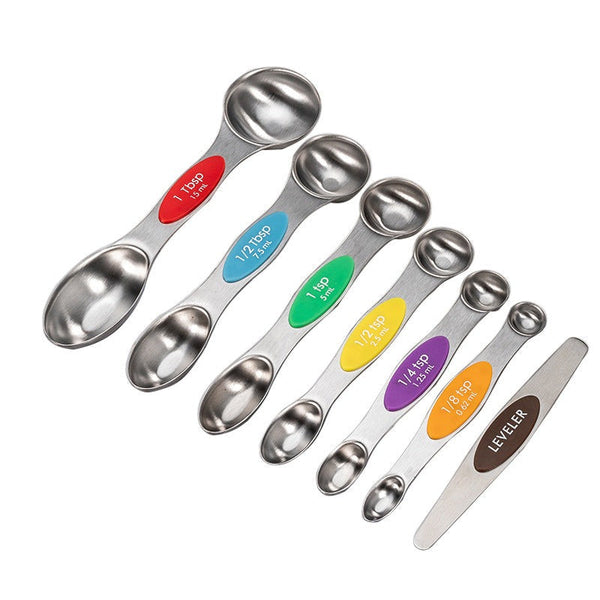 Kitchen Stainless Steel Mag Netic Suction Double Head Measuring Spoon 8 Set Measuring Cups Jugs & Spoons