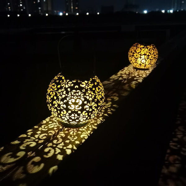 Led Moroccan Wrought Iron Solar Projection Lantern Hanging Lights Lamps