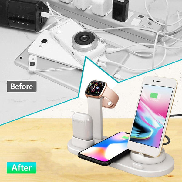 4 In 1 Wireless Charging Dock Station For Apple Watch Iphone X Xs Xr Max 11 Pro 8 Airpods 10W Qi Fast Charger Stand Holder Chargers & Cradles