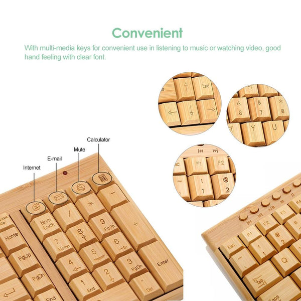 2.4G Wireless Bamboo Pc Computer Keyboard Mouse Combo