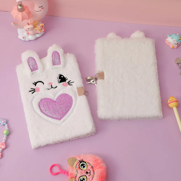 A5 New Children's Cartoon Notebook With Lock Journal Cute Plush Diary Book Gift