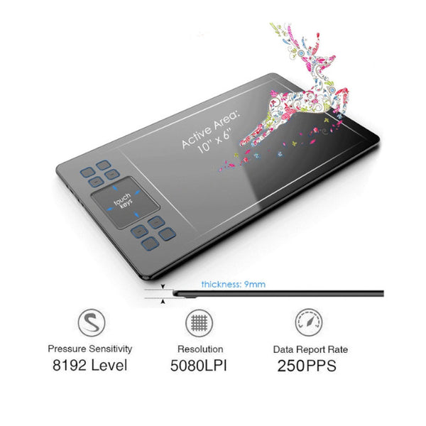 A50 Graphics Drawing Tablet With 8192 Pressure Sensitivity Battery Free Passive Pen Digital Computer Peripherals