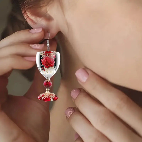 Veile Studios Valentines Day Rose Wine Glass Acrylic For Unisex Fashion Accessories Earrings