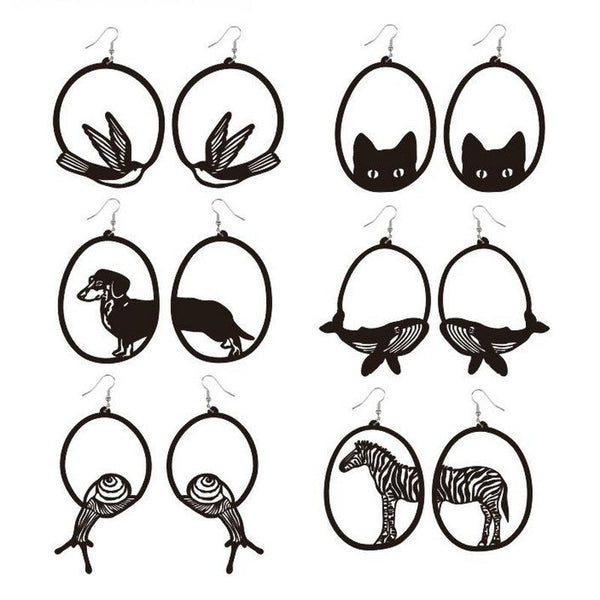 Veile Studios Acrylic Dangle Round Asymmetric Black Animals Drop Jewellery Earrings