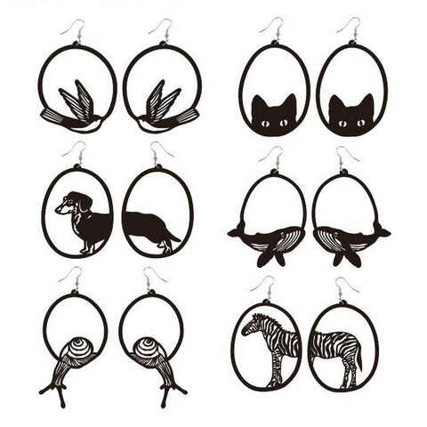 Veile Studios Acrylic Dangle Round Asymmetric Black Animals Drop Jewellery Earrings