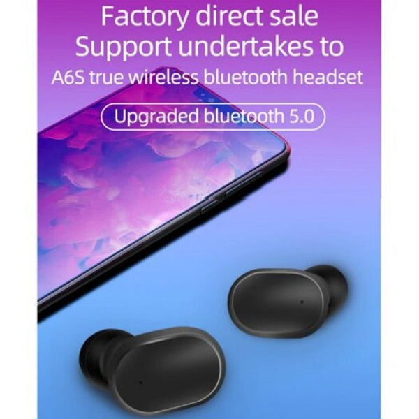 A6s Bluetooth 5.0 For Wireless Headset Noise Reduction Microphone Black Earbuds