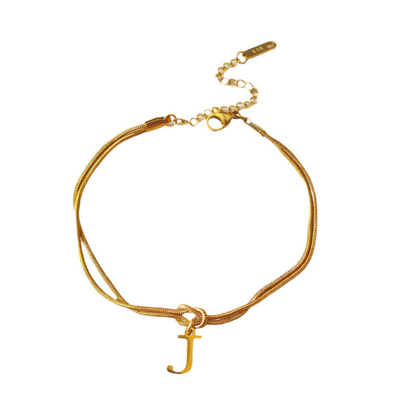 Veile Studios Letter A Z Love Knot For Women Couple Gold Colour Dainty Snake Chain Bracelets