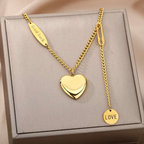 Veile Studios Fashion Jewelry Multilayer Heart Pendant Necklaces Stainless Steel Chain Choker Necklaces & Pendants