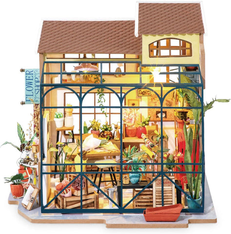 Robotime Rolife Diy Miniature House Kit Emily's Flower Shop Tiny For Adults To Build Making With Furniture Halloween Christmas Decorations Gifts Dg145