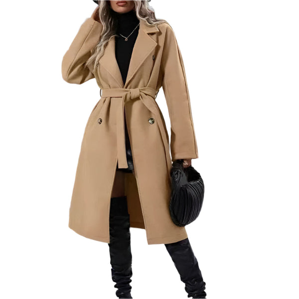 Lapel Double Breasted Trench Coat With Belt Long Jacket Outwear Women Clothing Coats Jackets & Vests