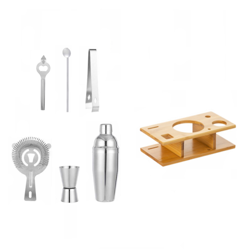 Cocktail Shakers & Sets Elosung 750Ml Piece Stainless Steel Cocktail Shaker Set With Bamboo Stand Bartender Kit