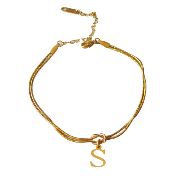 Veile Studios Letter A Z Love Knot For Women Couple Gold Colour Dainty Snake Chain Bracelets